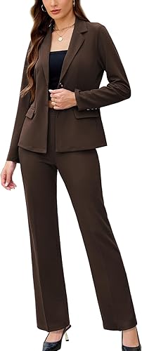 Women's 2-piece business casual suit with long-sleeved solid-color coat and pants - professional office work outfit