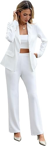 Women's 2-piece business casual suit with long-sleeved solid-color coat and pants - professional office work outfit