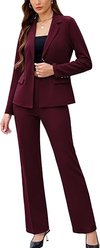 Women's 2-piece business casual suit with long-sleeved solid-color coat and pants - professional office work outfit