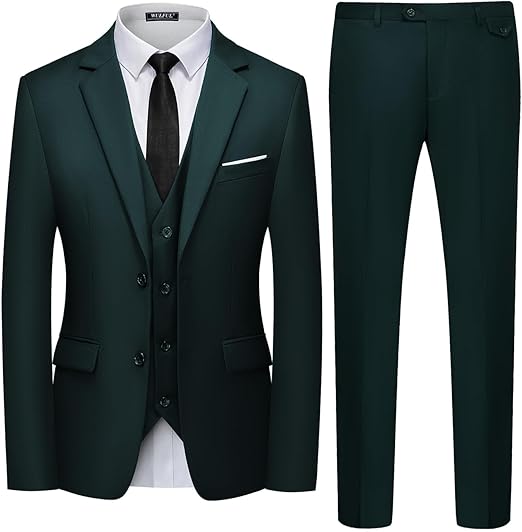 Men's 3-piece slim-fit suit set, two-button jacket, waistcoat and trousers, tuxedo set, suitable for parties, weddings and business occasions.