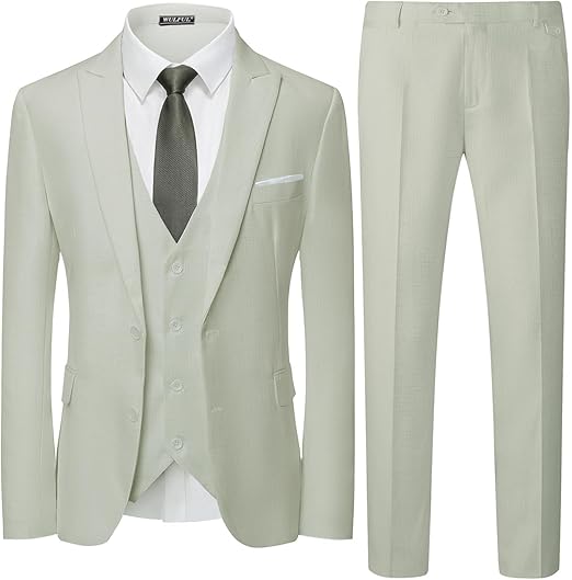 Men's 3-piece slim-fit suit set, two-button jacket, waistcoat and trousers, tuxedo set, suitable for parties, weddings and business occasions.