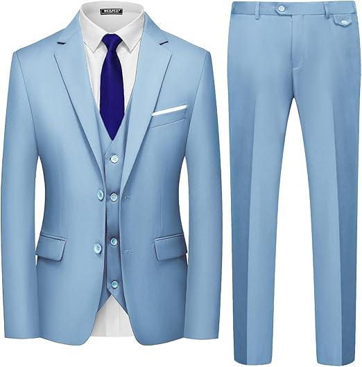 Men's 3-piece slim-fit suit set, two-button jacket, waistcoat and trousers, tuxedo set, suitable for parties, weddings and business occasions.